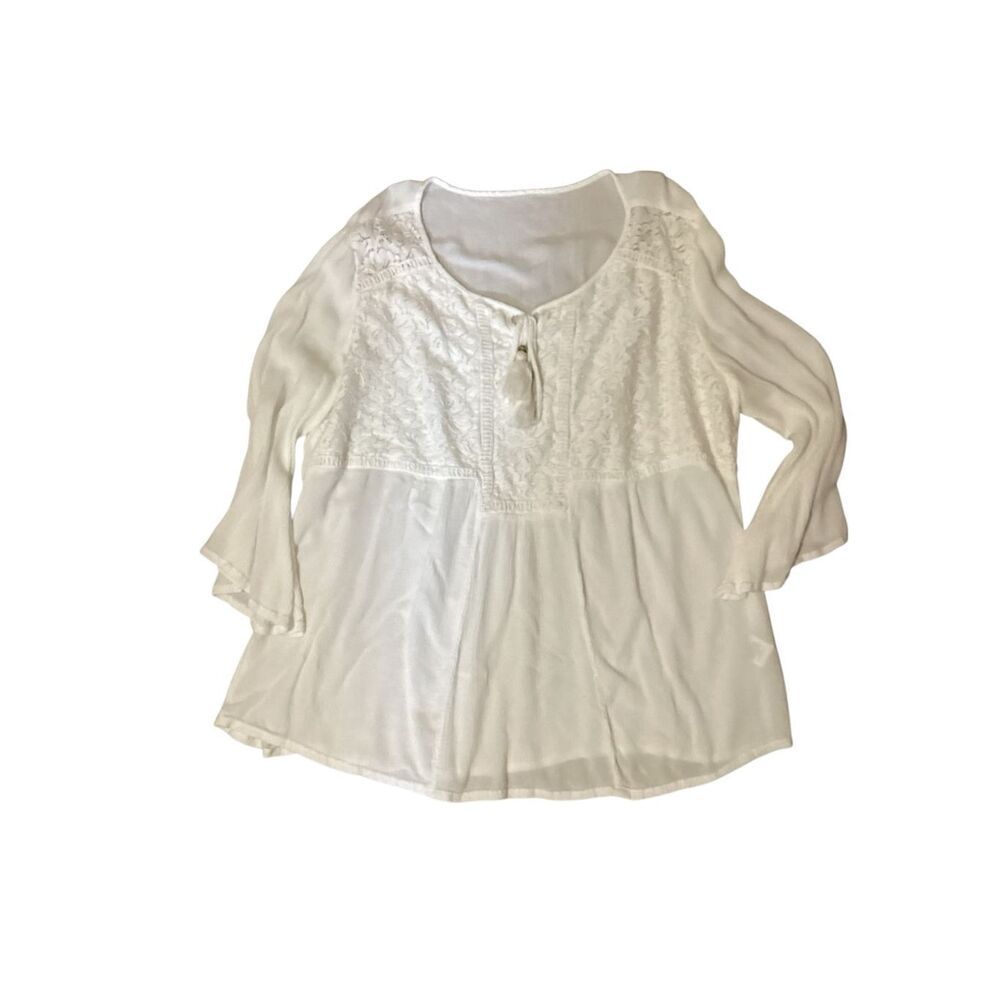 Women’s Lace Rayon Peasant Top L - Picture 2 of 8